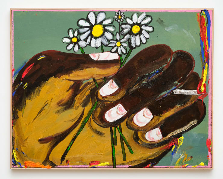 painting of a hand holding flowers