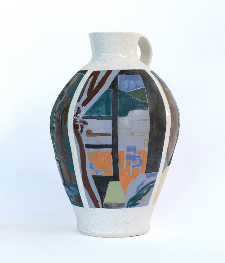 painted ceramic vase with windows and bedroom scenes