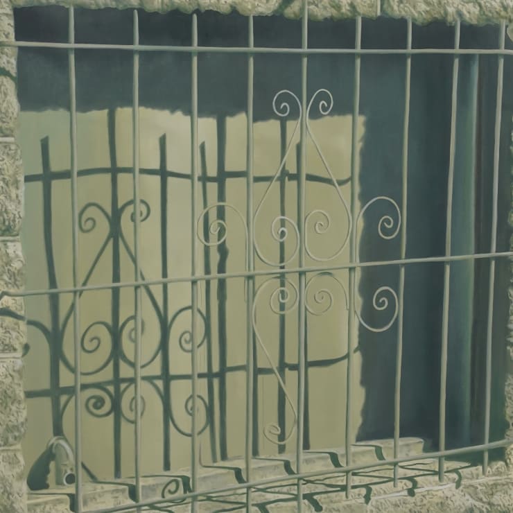 painting of a green fence by Morgan Corbitt