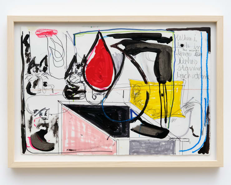 abstract painting with a red tear drop on paper (framed)