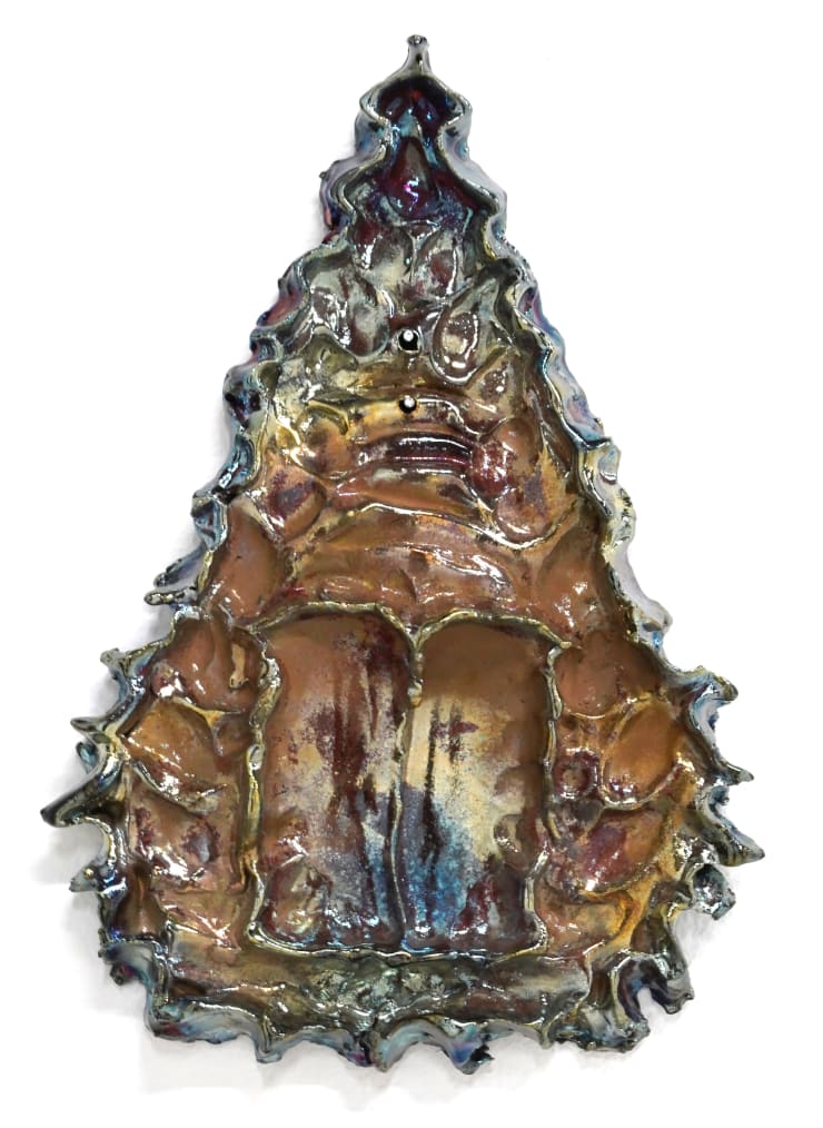 abtract ceramic artwork with brown and blue glaze by lizette hernandez