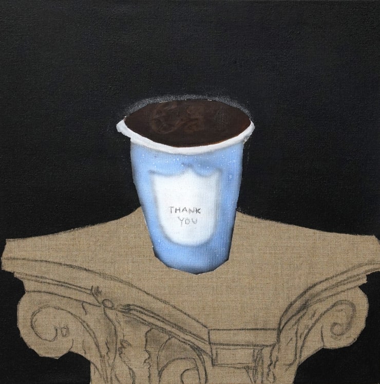 painting of a coffee cup on a pedestal