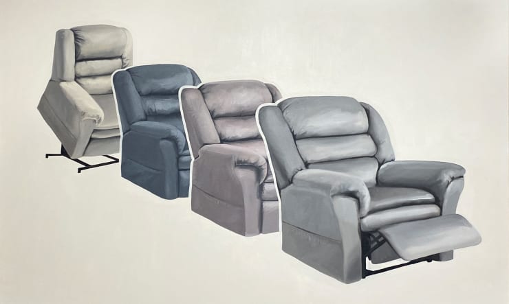 painting of a row of lazy boy armchairs on a cream colored background