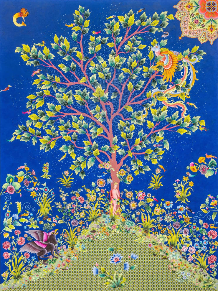 The Tree of All Seeds, 2022 Hand-made paint (minerals, plant and modern pigments), acrylic, Austrian crystals on linen canvas framed in hand-painted tray frame 200 x 150 x 5 cm 78 3/4 x 59 x 2 in