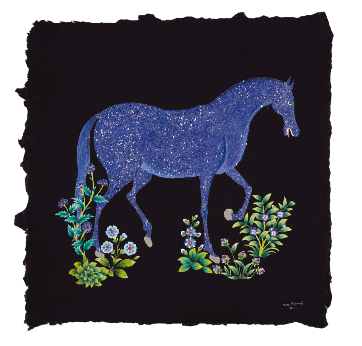 Sky Horse, 2019 Hand-made paint, 24k gold, diamond dust on hand-made paper. 37 x 37 cm 14 5/8 x 14 5/8 in