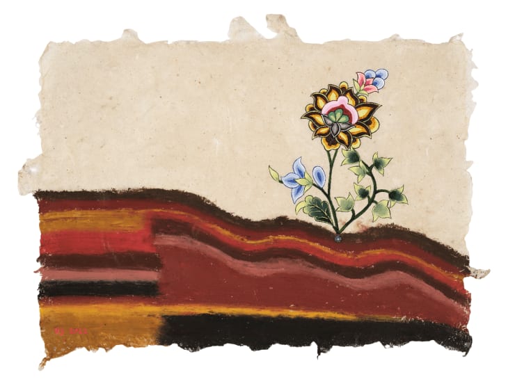 Flowers for Healing: 963 Hz - Oneness and Unity, 2022 Oil pastel, hand-made paint (minerals, plant and modern pigments), acrylics, Austrian crystal on hand-made mulberry and Silk paper 21 x 29 cm