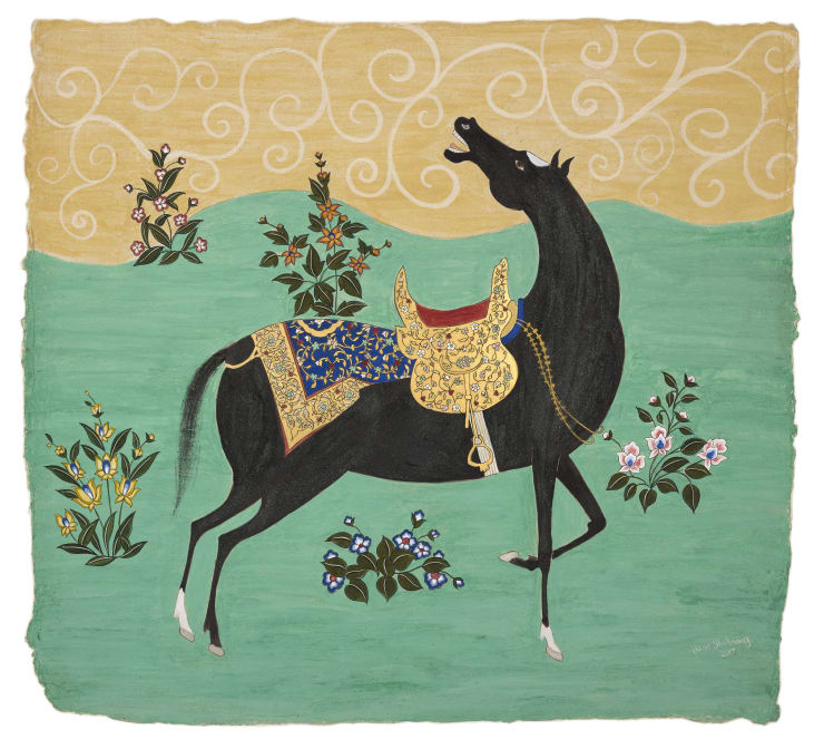 Shabdiz, 2017 Natural Pigments and 24ct Gold on Handmade Hemp Paper 38 x 35 cm 15 x 13 3/4 in