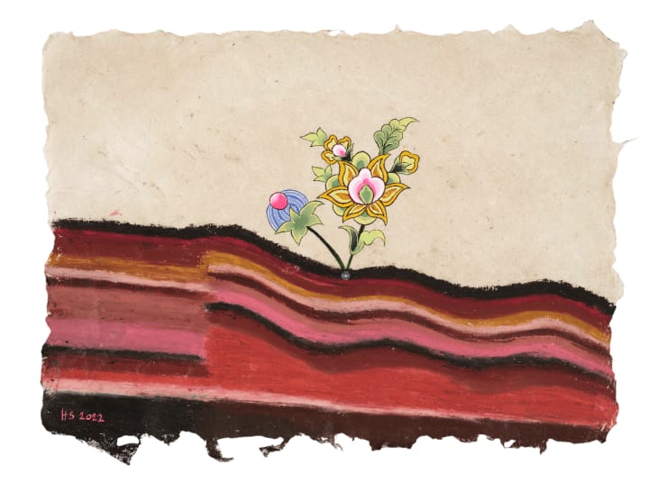 Flowers for Healing: 741 Hz - Awakening Intuition, 2022 Oil pastel, hand-made paint (minerals, plant and modern pigments) acrylic, Austrian crystal on hand-made Mulberry and Silk paper 21 x 28.9 cm 8 1/4 x 11 3/8 in