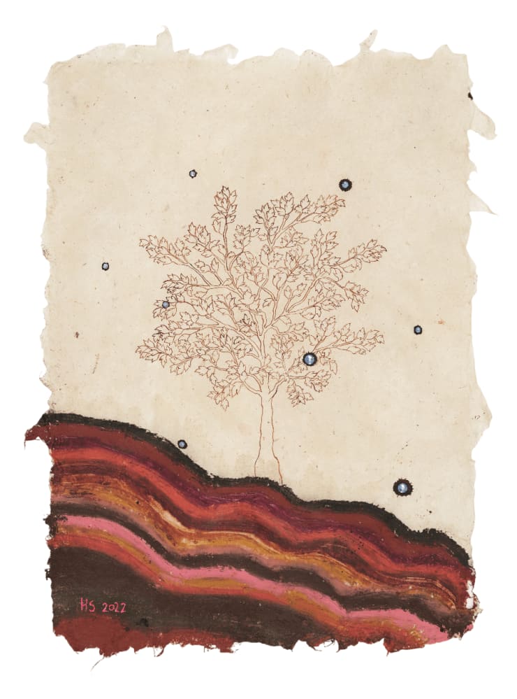 Medicine Tree, 2022 Oil pastel, Walnut ink on hand-made mulberry and Silk paper 30 x 21 cm 11 3/4 x 8 1/4 in