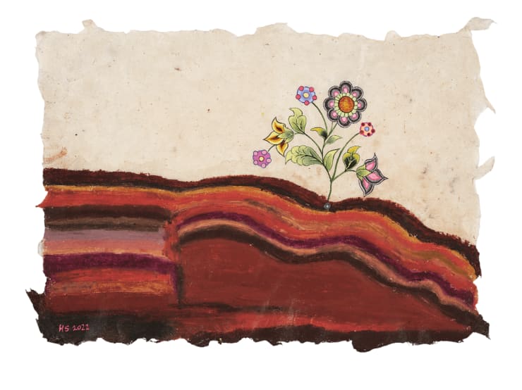 Flowers for Healing: 852 Hz - Returning to Spiritual Order, 2022 Oil pastel, hand-made paint (minerals, plant and modern pigments) acrylic, Austrian crystal on hand-made Mulberry and Silk paper 21 x 29 cm 8 1/4 x 11 3/8 in