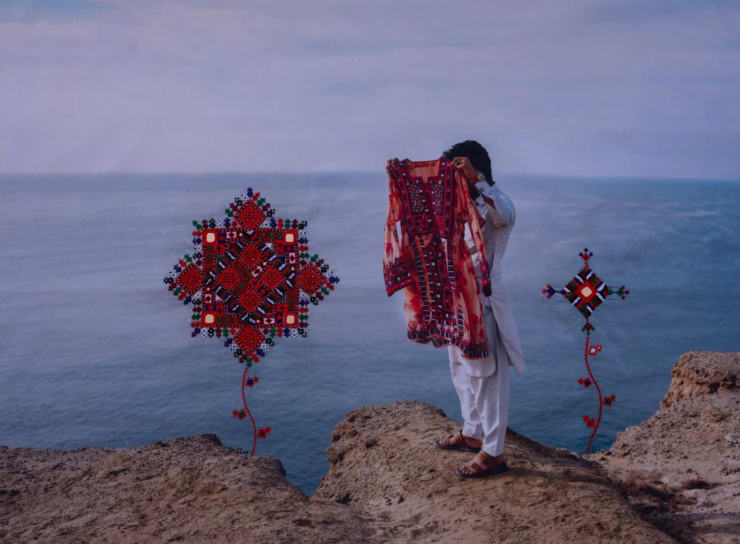 Maryam Firuzi From the series "Women in Mirrors", 2025 Embroidery over photography American wooden box 52 x 68 cm Edition 1/1 +1 AP