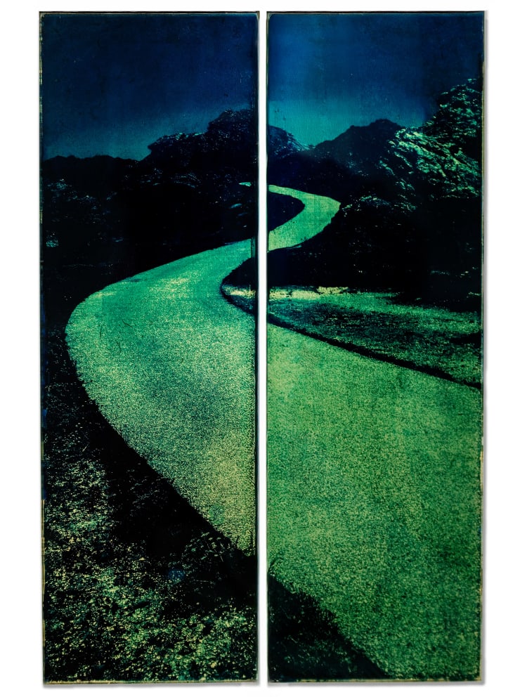 Antoine De Winter from the series All the places and the places between, 2025 cyanotype on glass with 24k gold leaf, diptych 24x32 cm Framed 28 x 35 cm Edition of 8