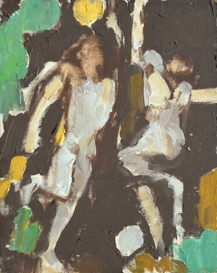 Robert Medley Acrobats, c.1985 Oil on board 25.4 x 20.3 cms 10 x 8 ins