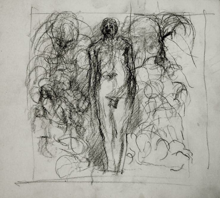 Robert Medley Study for Nude Self Portrait after Watteau's Gilles, 1980 Charcoal on paper 22.7 x 26.9 cms 8 14/16 x 10 9/16 ins