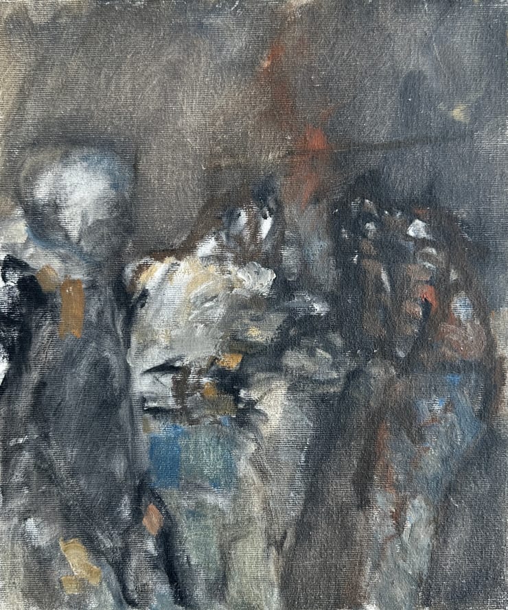 Robert Medley Group of Figures, c.1990 Oil on board 30.5 x 25.4 cms 12 x 10 ins