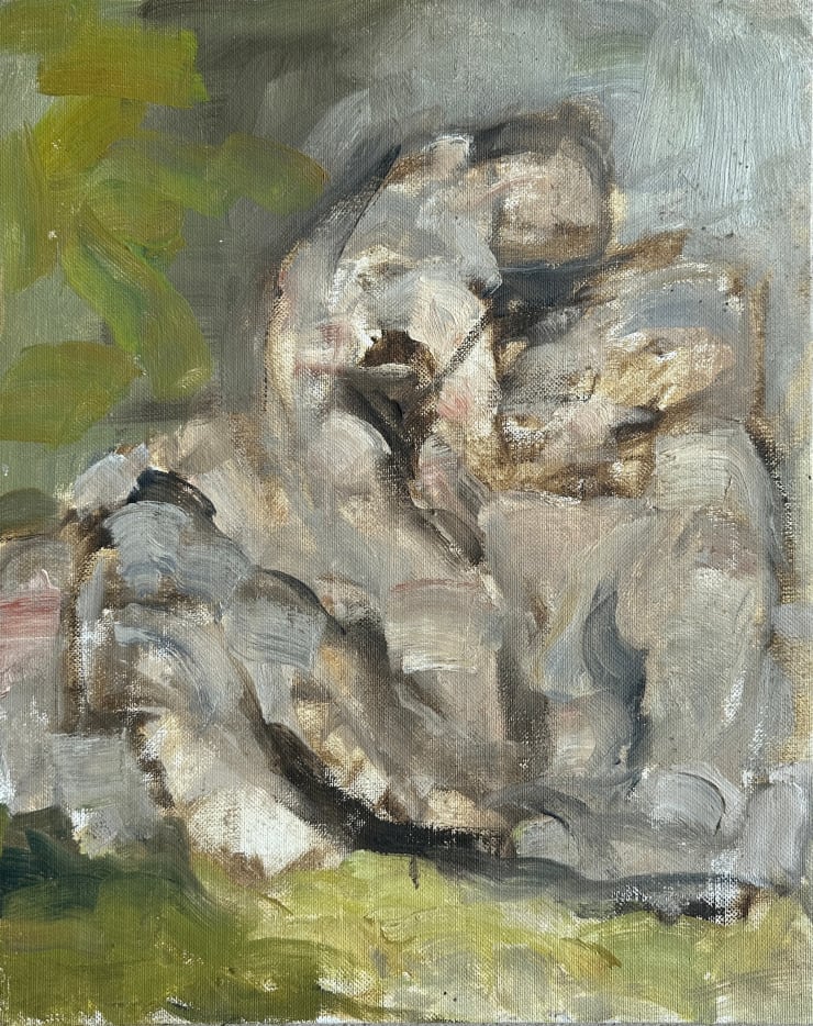 Robert Medley Two figures , c.1980 Oil on board 38.1 x 30.5 cms 15 x 12 ins
