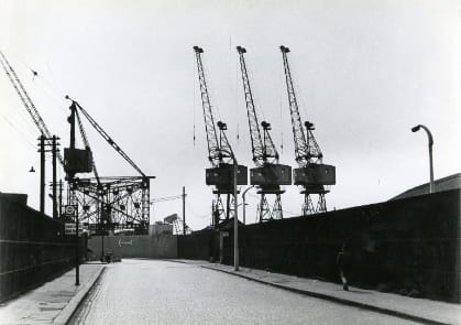Roger Mayne, Dockland [Three Cranes], 1958