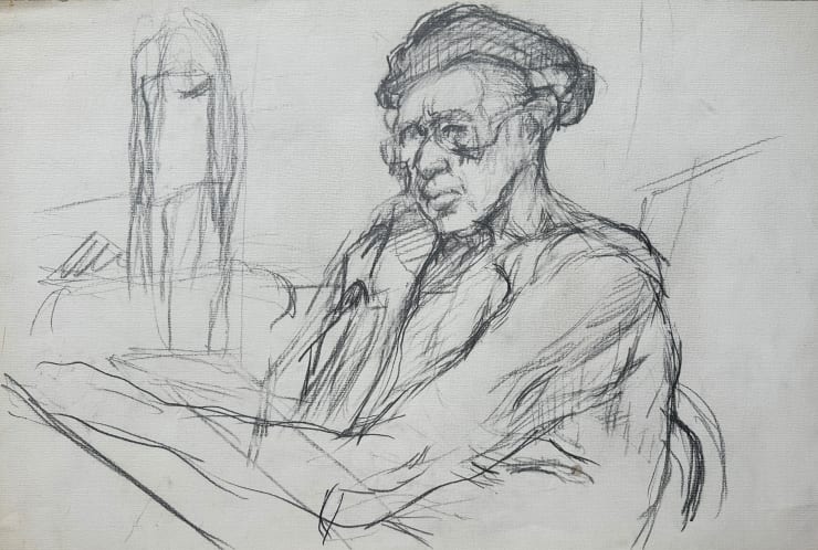 Robert Medley Self portrait in a beret, c.1985 Pencil on Paper 37 x 55 cms 14 5/8 x 21 5/8 ins