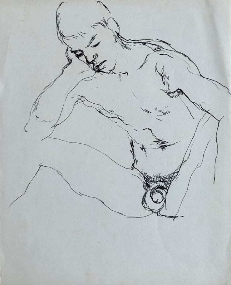 Robert Medley Untitled (Young Man Seated), c.1980 Pen on paper 25 x 20 cms 9 7/8 x 7 7/8 ins