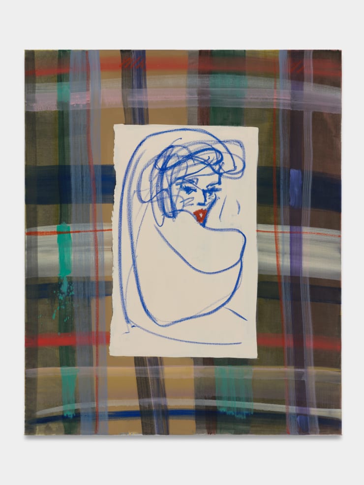 Ella Kruglyanskaya, Face Scribble on Plaid, 2023
