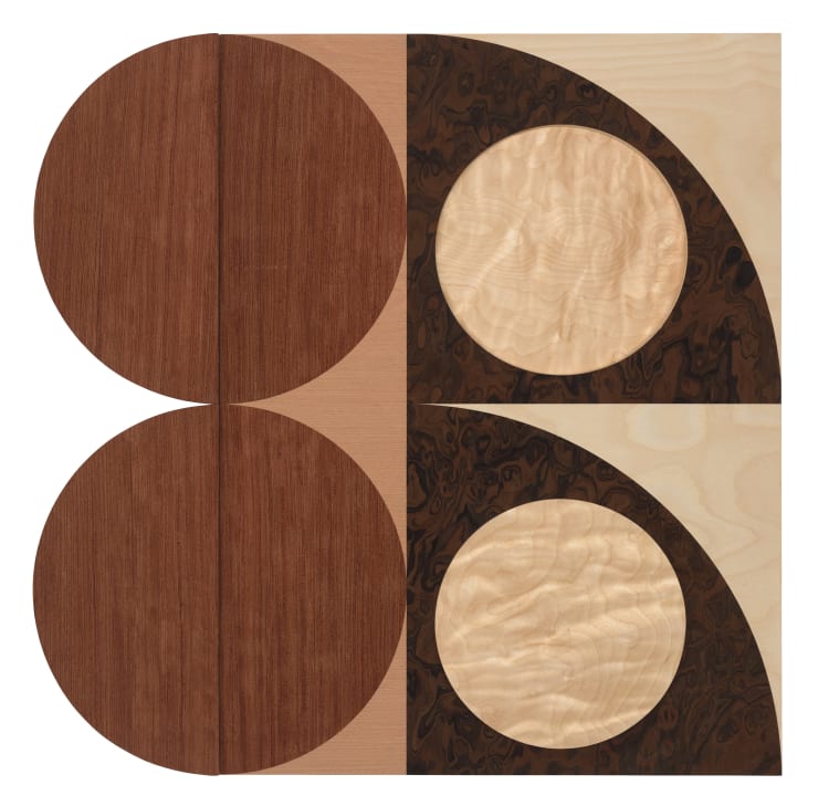 Olly Fathers The Giants, 2025 Bubinga, iced birch, walnut burl, cherry and birch 85cm x 85cm