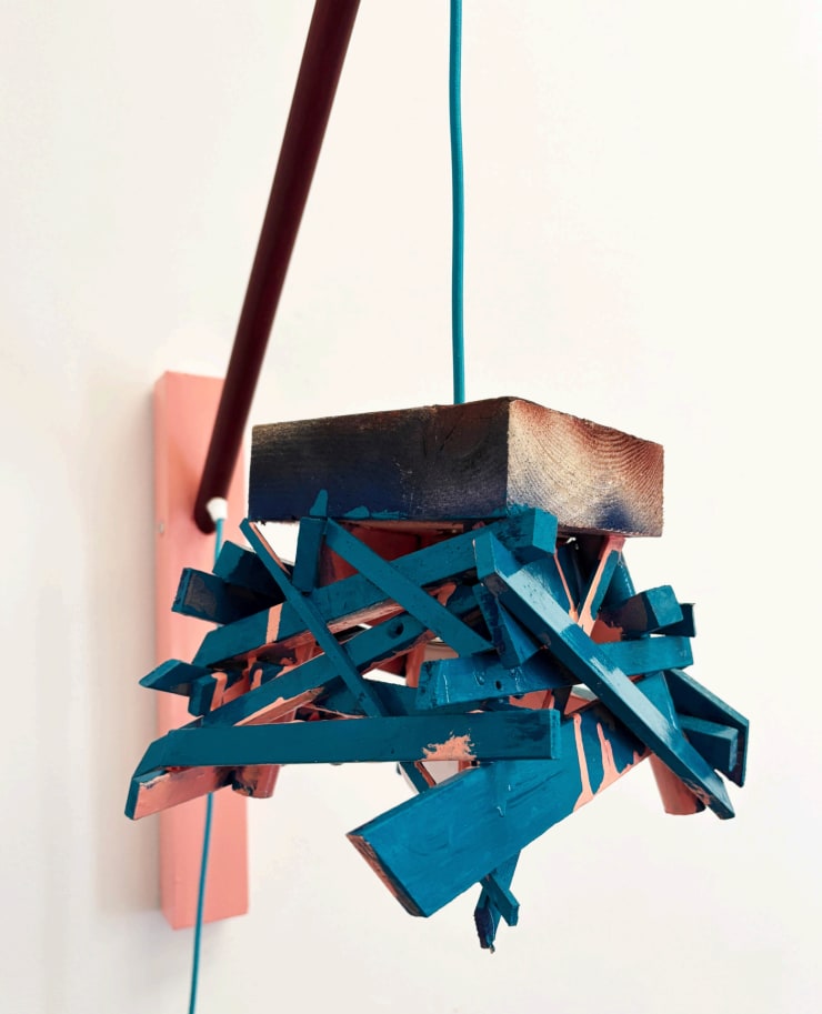 Alice Wilson Pink & Turquoise, 2025 Wood, dowel, lightbulb, cable, light fitting 80cm x 30cm x 60cm