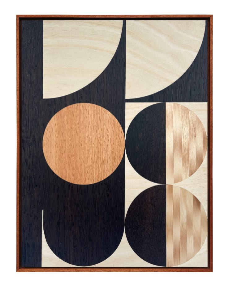 Olly Fathers Mono Shade I, 2025 Hand-cut fumed oak, birch, beech and head-shaded birch 33cm x 25cm
