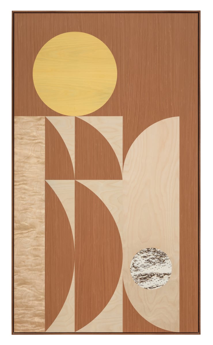 Olly Fathers Light Chases Shadow, 2025 Honey cherry, iced birch, Karelian birch, dyed tulip, birch 211cm x 123cm
