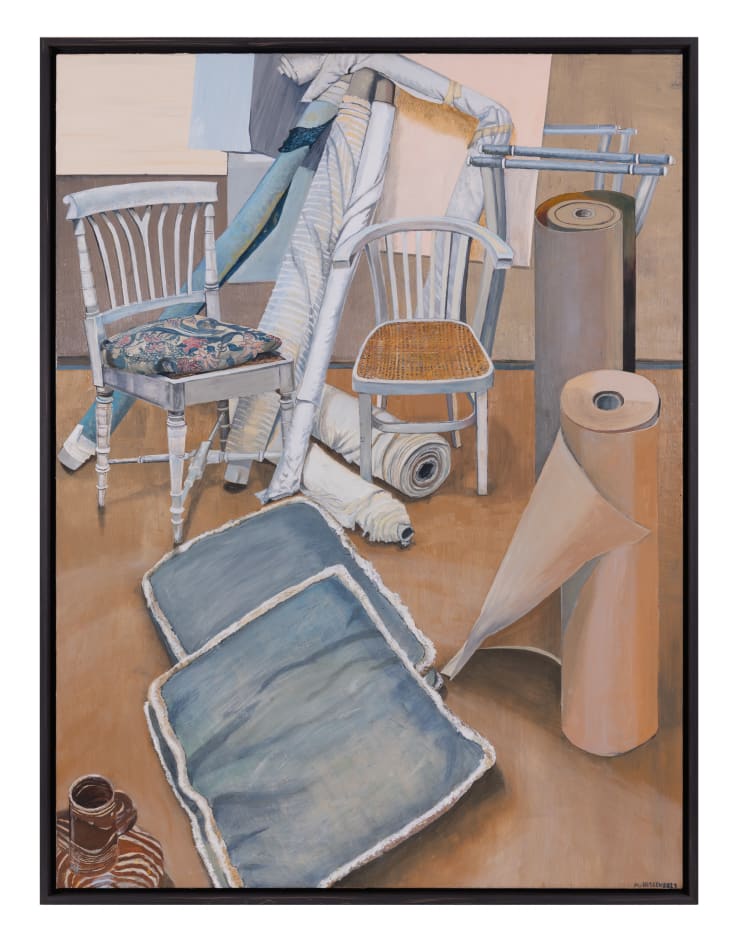 Mafalda von Hessen White Chairs & Packing Paper, 2022 Oil on canvas 166cm x 126cm