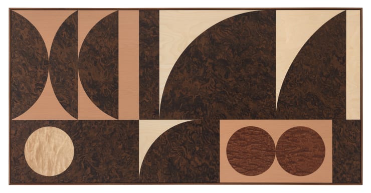 Olly Fathers Wander Through, 2025 Walnut burl, Kevasingo, iced birch, cherry 121cm x 243cm