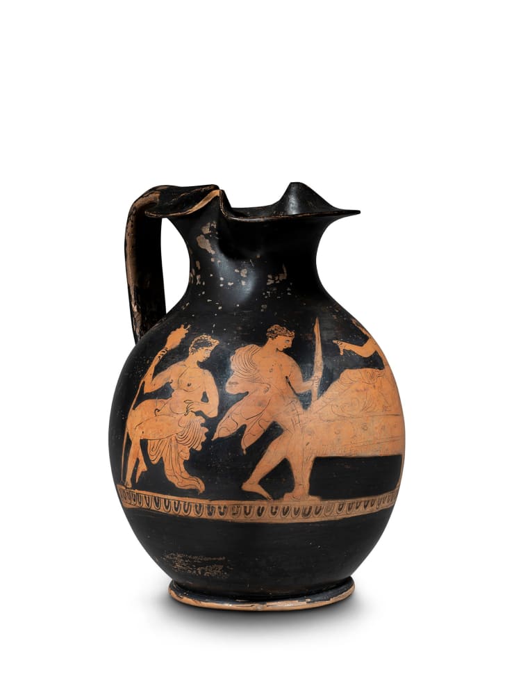 Greek, An Attic red-figure chous, attributed to the workshop of the Painter of the Ferrara Choes, Late Classical, circa 380 - 360 BC