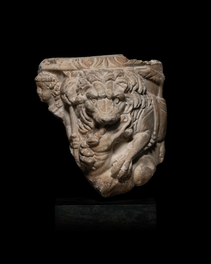 Roman, A Roman marble 'Lion Hunt' sarcophagus fragment, Imperial, circa 3rd century AD