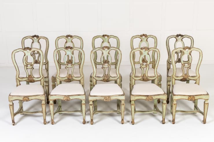 Set of Ten 18th Century Italian Painted Chairs