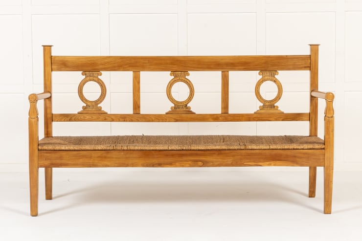19th Century Italian Cherrywood Rush Seat Bench