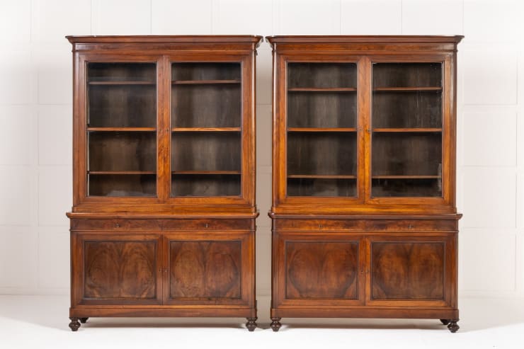 Large Pair of 19th Century Italian Walnut Cabinets/Bookcases