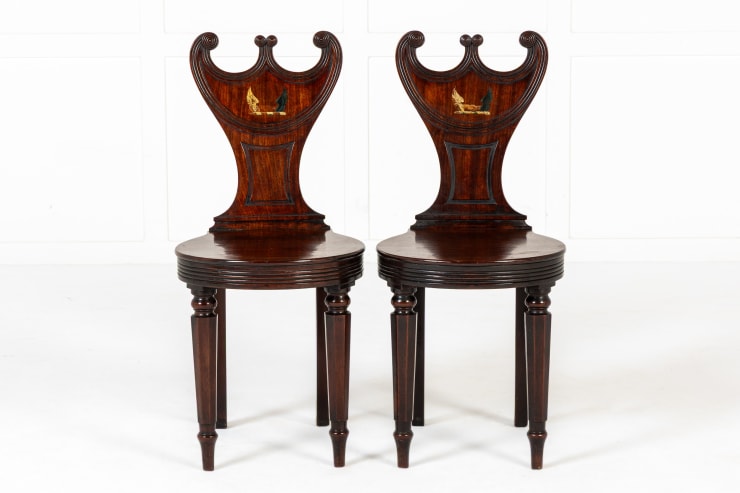 Pair of 19th Century English Regency Mahogany Hall Chairs