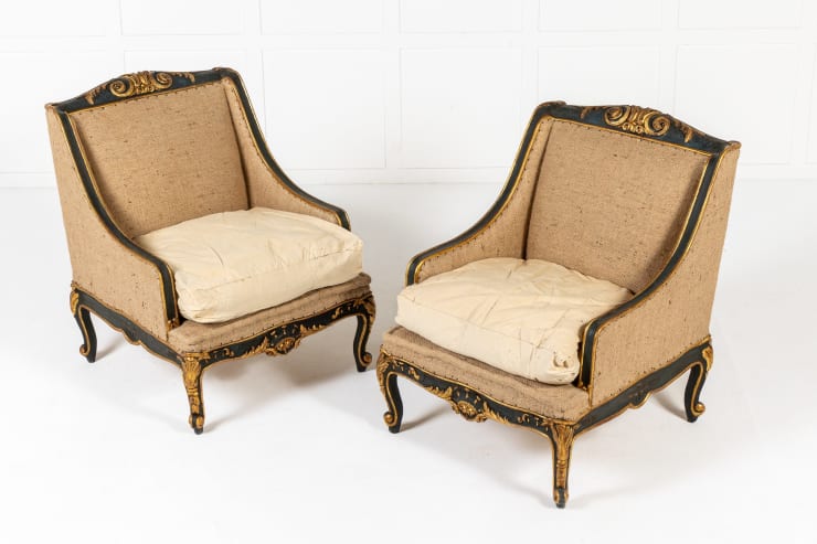 Pair of Italian Painted and Gilded Armchairs c.1900