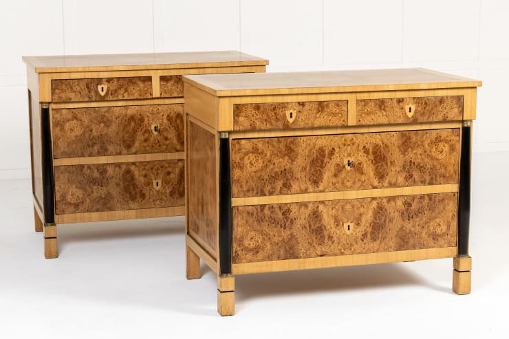 Pair of 19th Century French Burr Elm Commodes