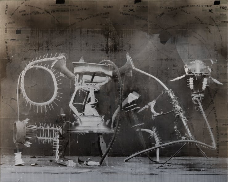 Rodrigo Valenzuela Weapons #24, 2021 Screenprint and acrylic on collaged time cards on canvas 121.9 x 152.4 cm 48 x 60 in