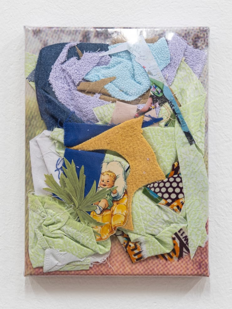 Nana Mandl leftover painting (speaking of), 2024 digital print, textiles, thread, paper and foil 25 x 18 cm 9 7/8 x 7 1/8 in