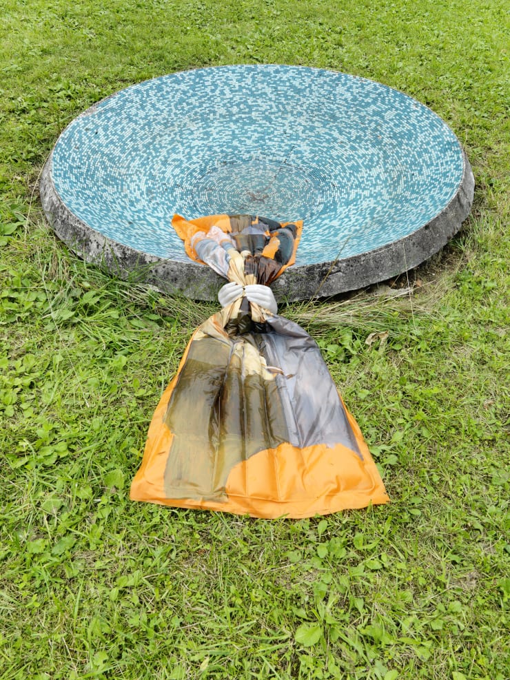 Sophie Gogl Shut up Sophie, 2019 Air mattress, acrylic, cable strap, plaster, water 80 x 60 x 30 cm 31 1/2 x 23 5/8 x 11 3/4 in