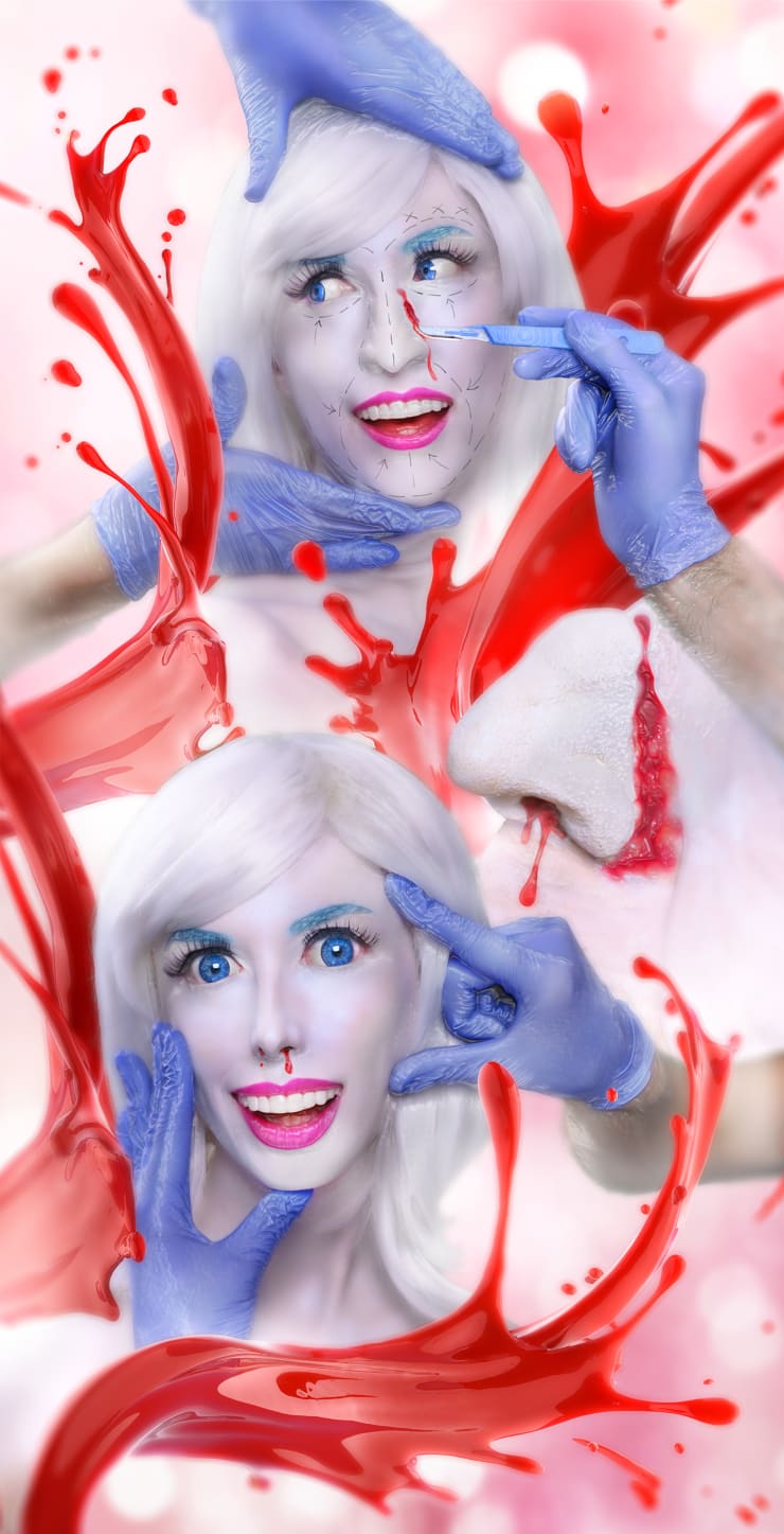 Rachel Maclean Mending a Face IV, 2019 Lightbox, Aluminium Frame 132.4 x 66.4 cm 52 1/8 x 26 1/8 in