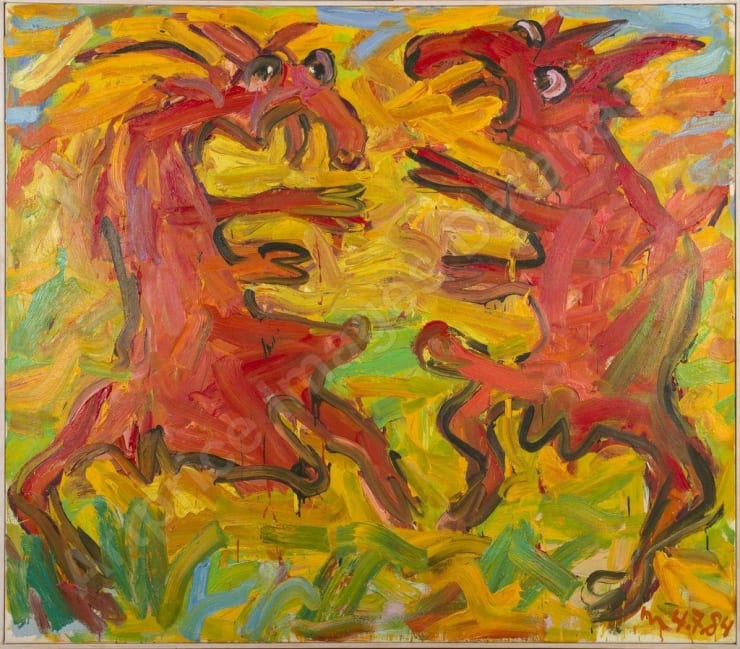 Otto Muehl Zwei Ziegen, 1984 Oli on canvas 140 x 160 cm 55 1/8 x 63 in