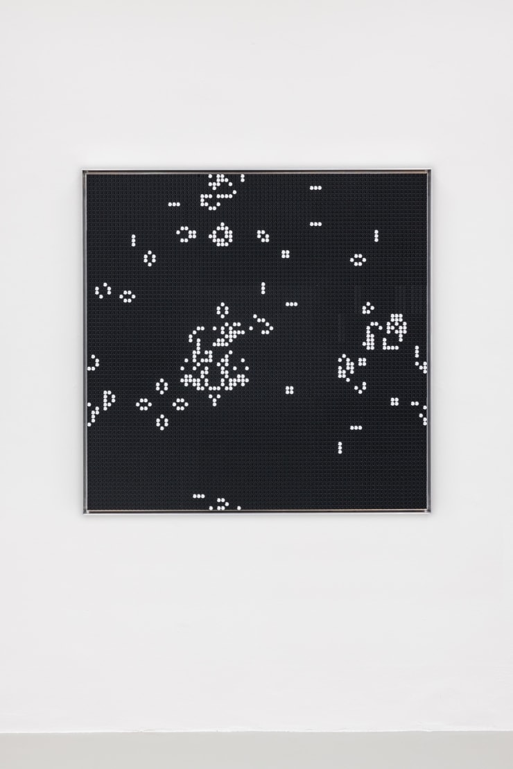 Andreas Greiner The Game, 2023 Flip dot modules, driver, coding, framed in aluminium 125 x 125 x 8 cm 49 1/4 x 49 1/4 x 3 1/8 in Edition 3/4 + 2 AP (Edition record)