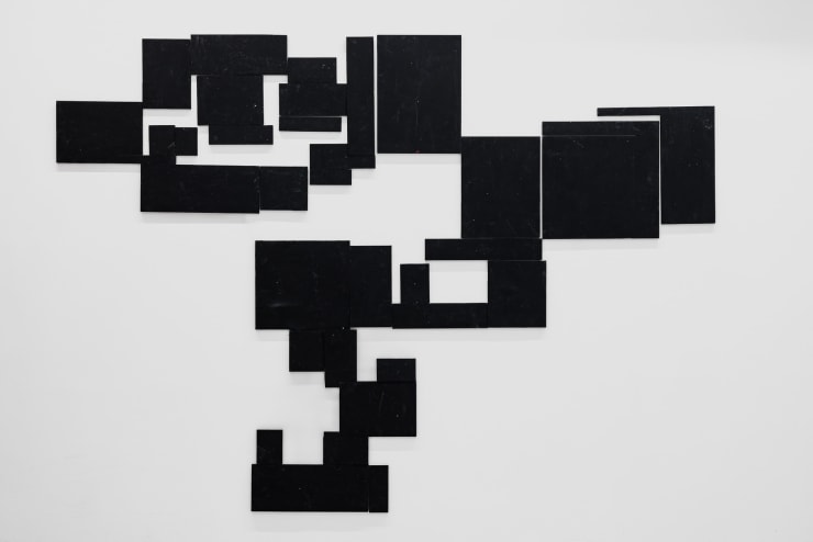 Allen-Golder Carpenter New Black Continent; Omni Black Unit System, 2025 wood, black acrylic colour 1st section: Condemned 2nd section: Pall 3rd section: laid 280,5 x 204 cm