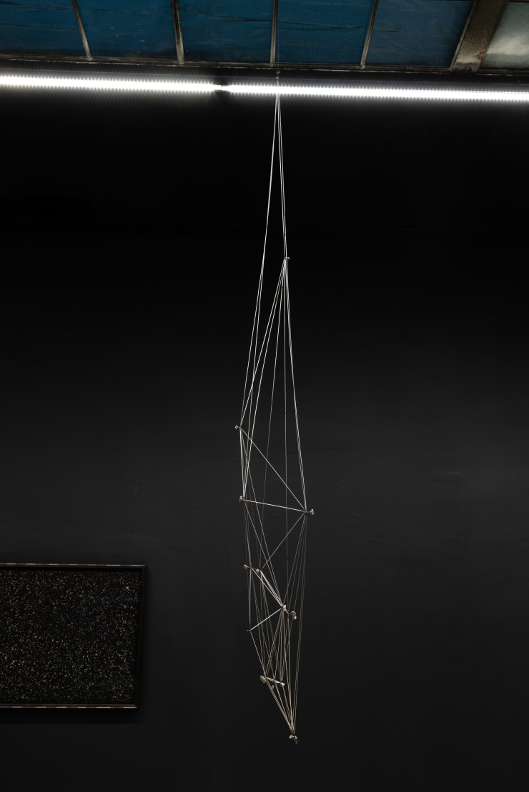 Maximilian Prüfer Großer Bär , 2023 stainless steel, meteorite, magnets 27 x 20 x 225 cm 10 5/8 x 7 7/8 x 88 5/8 in