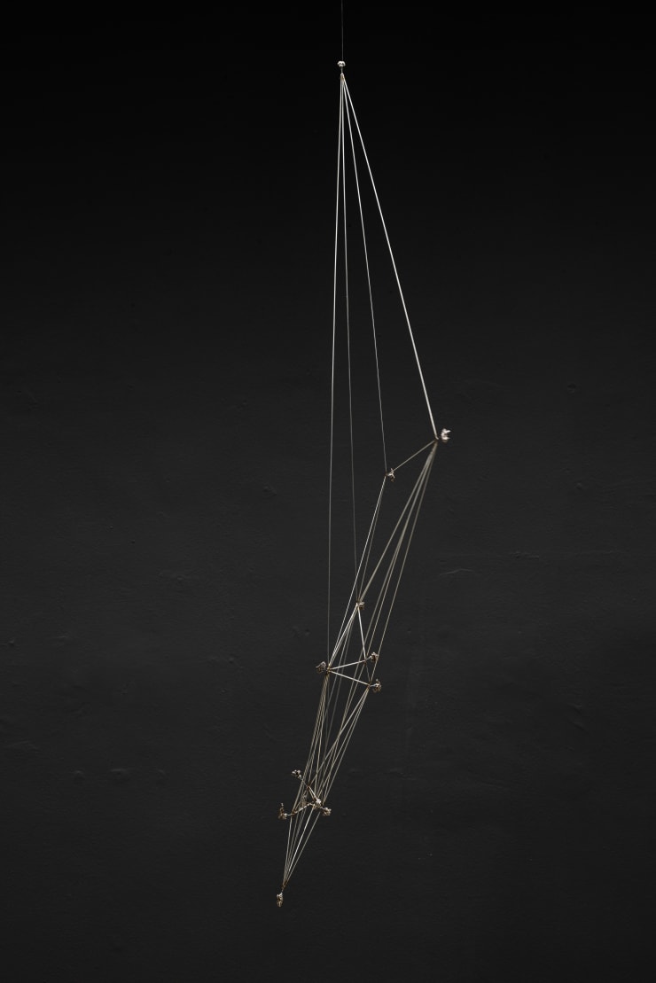 Maximilian Prüfer Pegasus , 2023 stainless steel, meteorite, magnets 30 x 15 x 135 cm 11 3/4 x 5 7/8 x 53 1/8 in