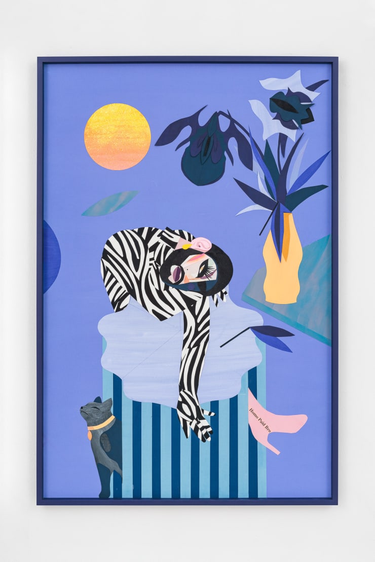 Damir Očko Homo Paid Bro, 2024 collage-mounted on archival cardboard, gouache on paper, fabric, glitter, acrylic ink, gold leaf 150 x 100 cm. 59 x 39 3/8 in.