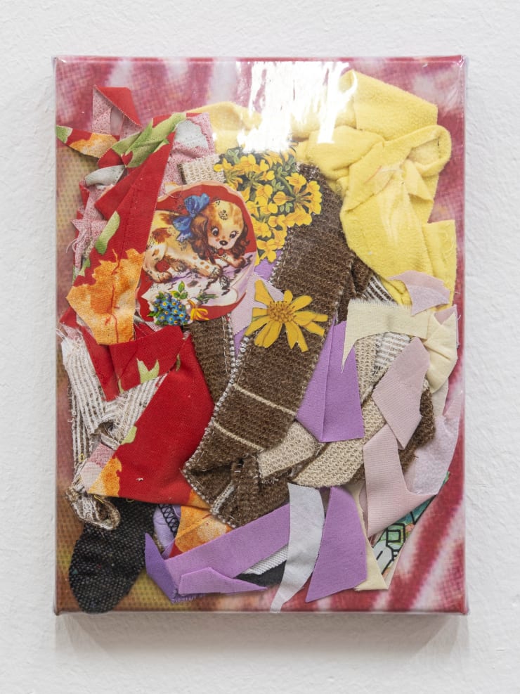 Nana Mandl leftover painting (smooch of the week), 2024 digital print, textiles, thread, paper and foil 25 x 18 cm 9 7/8 x 7 1/8 in