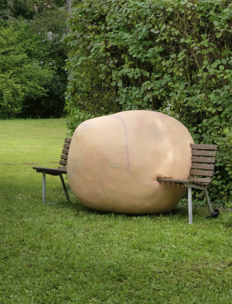 Marie Munk The Bench Silicone, pigment, polyester wadding, PU foam, electronics, teakwood and galvanized steel 100 x 200 x 135 cm 39 3/8 x 78 3/4 x 53 1/8 in